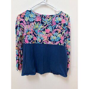 Lilly Pulitze Girls XL12/14 Long Sleeve Colorful Floral Top Navy & Multicolor